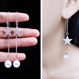 925 Sterling Silver Stunning Star Pearl Earrings
